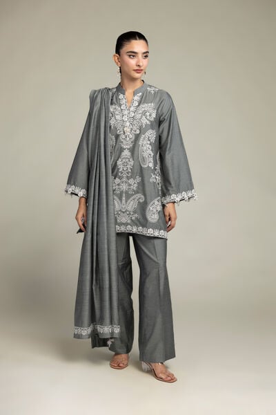 Embroidered | Raw Silk | Gray Silk Kurta | PKR 5,400