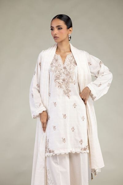 Embroidered | Messuri Dobby | White Tailored 3-Piece | PKR 7,800