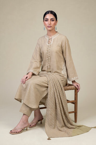 Embroidered Light Khaddar Longline Khaddar Kurta