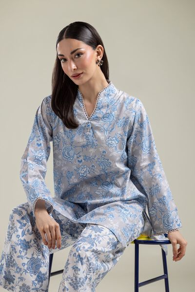 Gray Floral Kurta, image 1