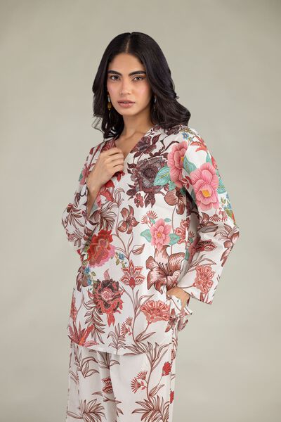 Printed Cambric Floral V-Neck Blouse