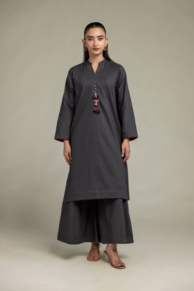 Dyed Cotton Crinkle Gray Solid Pants