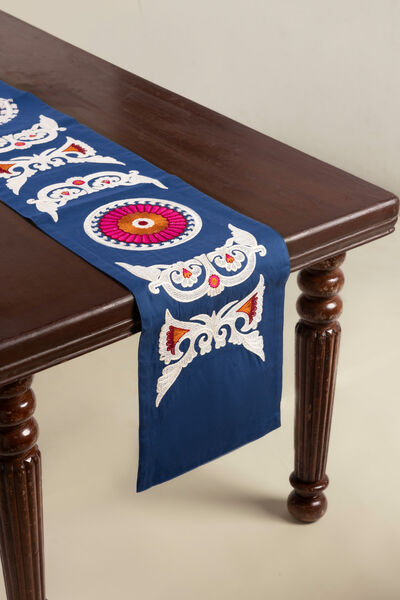 Dyed Embroidered Cotton Duck 12x96in Table Runner