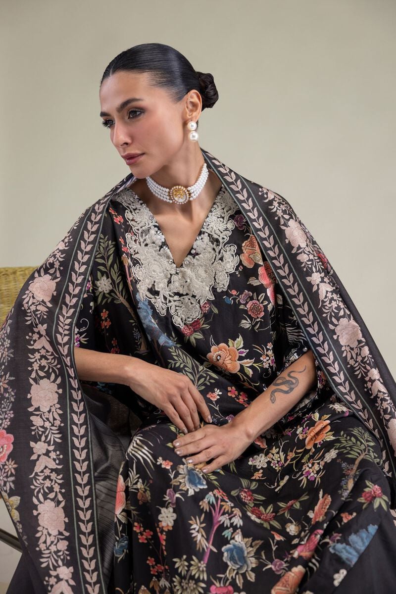 Black V-Neck Kurta