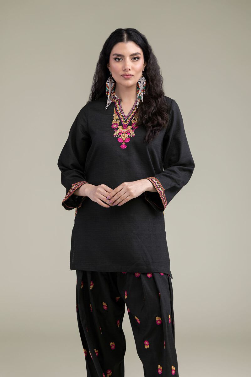 Black V-Neck Kurta