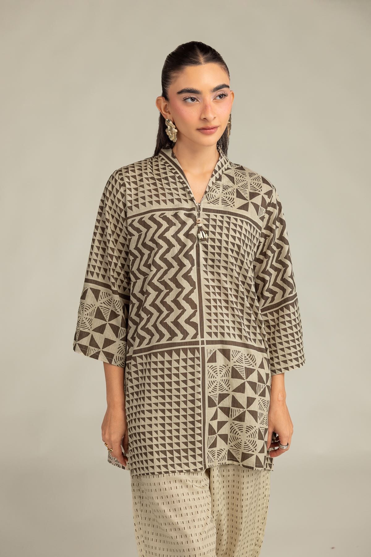 Khaadi - Beige V Neck Kurta