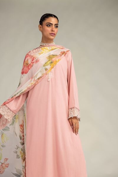Embroidered Raw Silk Pink Silk Kurta