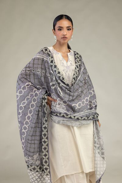 Gray Lawn Dupatta, image 1