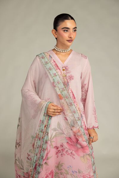 Embroidered Mesuri Pink Floral Dupatta