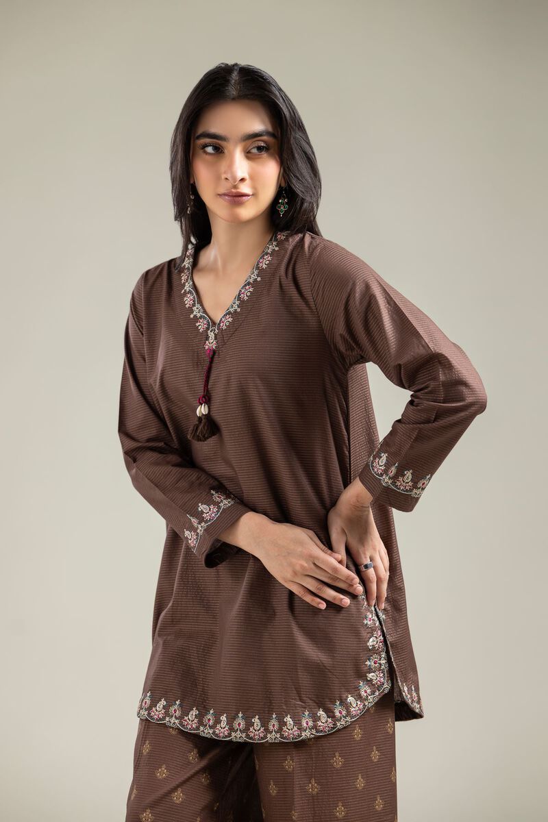 Brown V-Neck Kurta