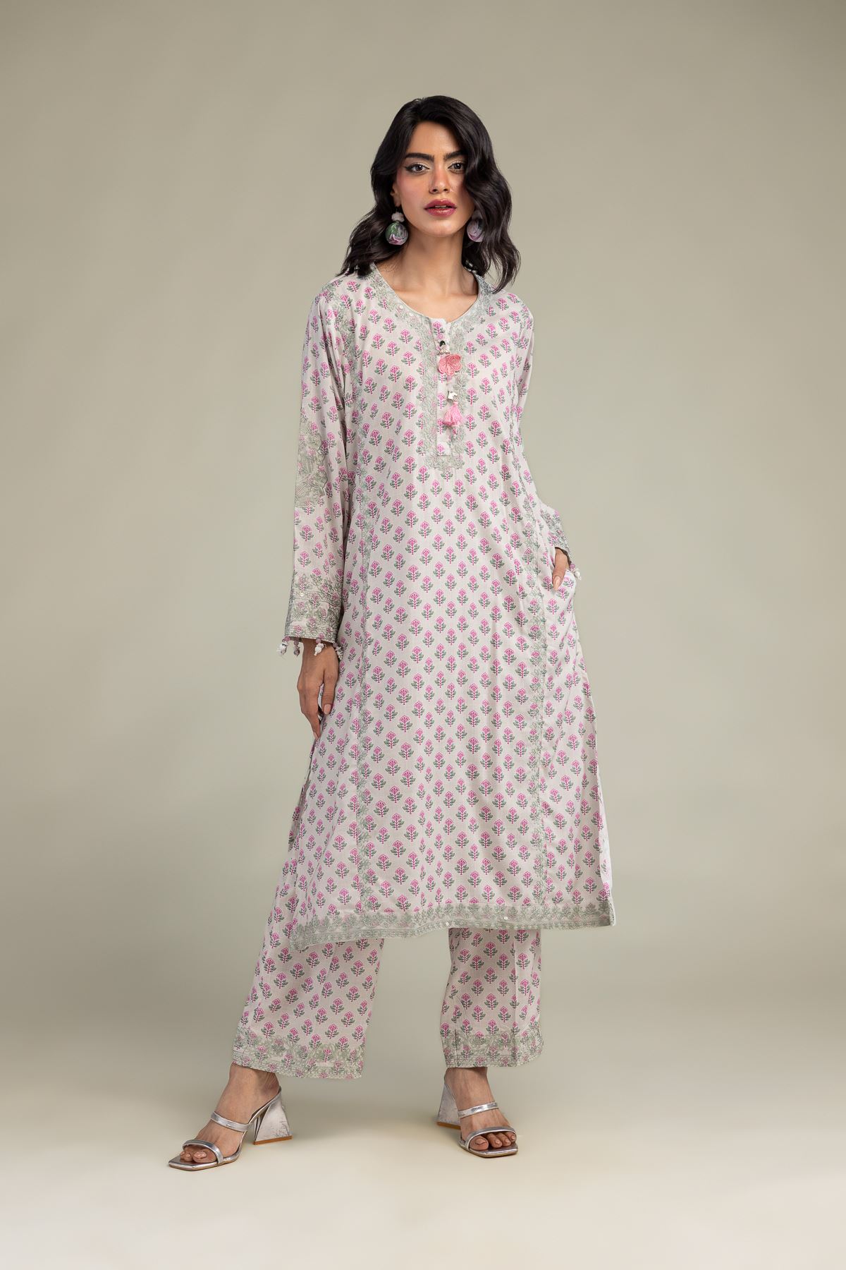 Embroidered Raw Silk Floral Silk Kurta - 1-26-102-A-F-VG