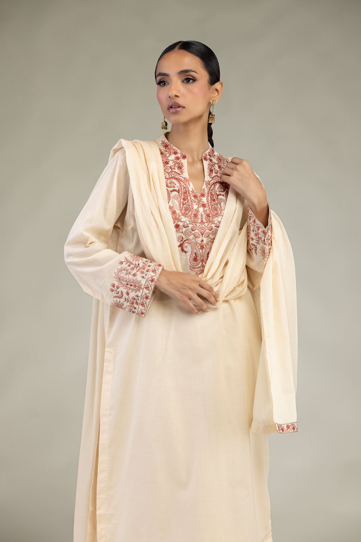 Embroidered Lawn Floral Lawn Dupatta - 1-26-325-C-A1-VG