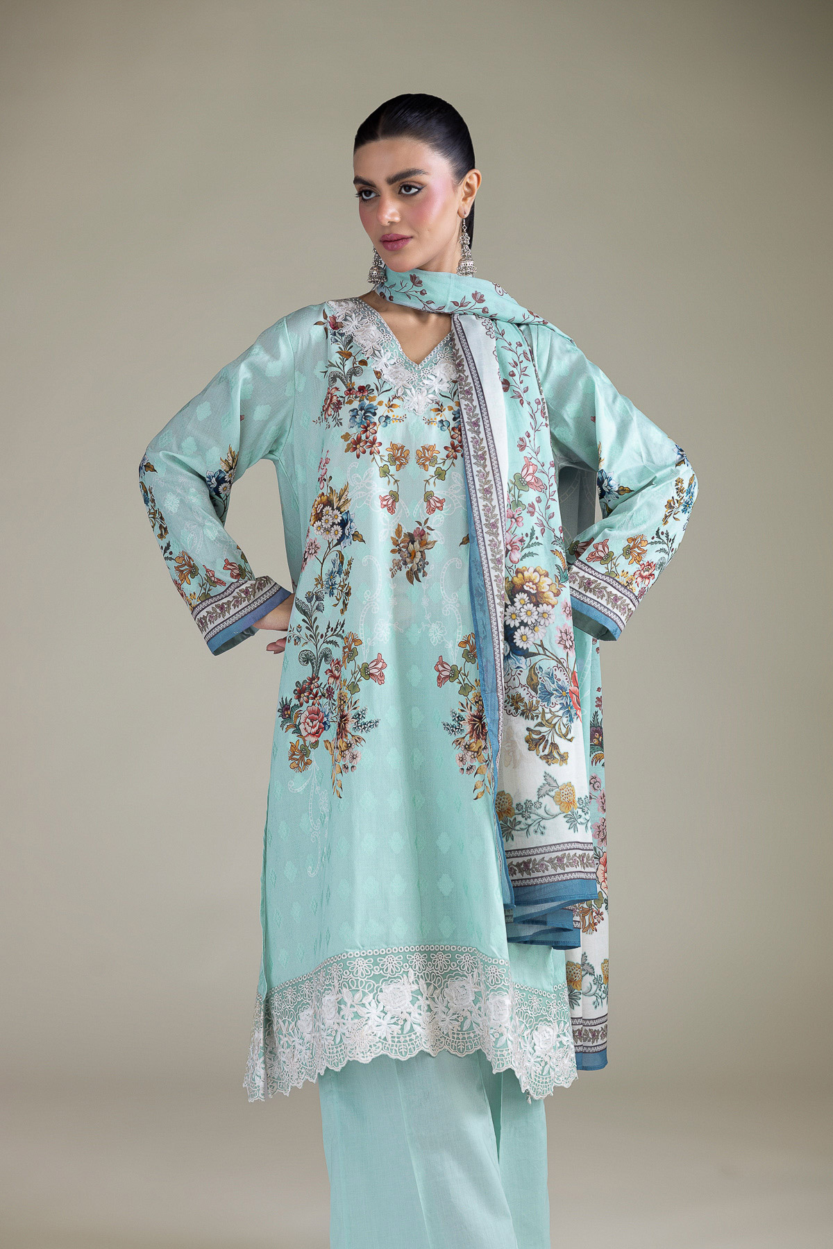 Embroidered Broshia Fabrics 3 Piece - T-A33-26-207FD1-VG