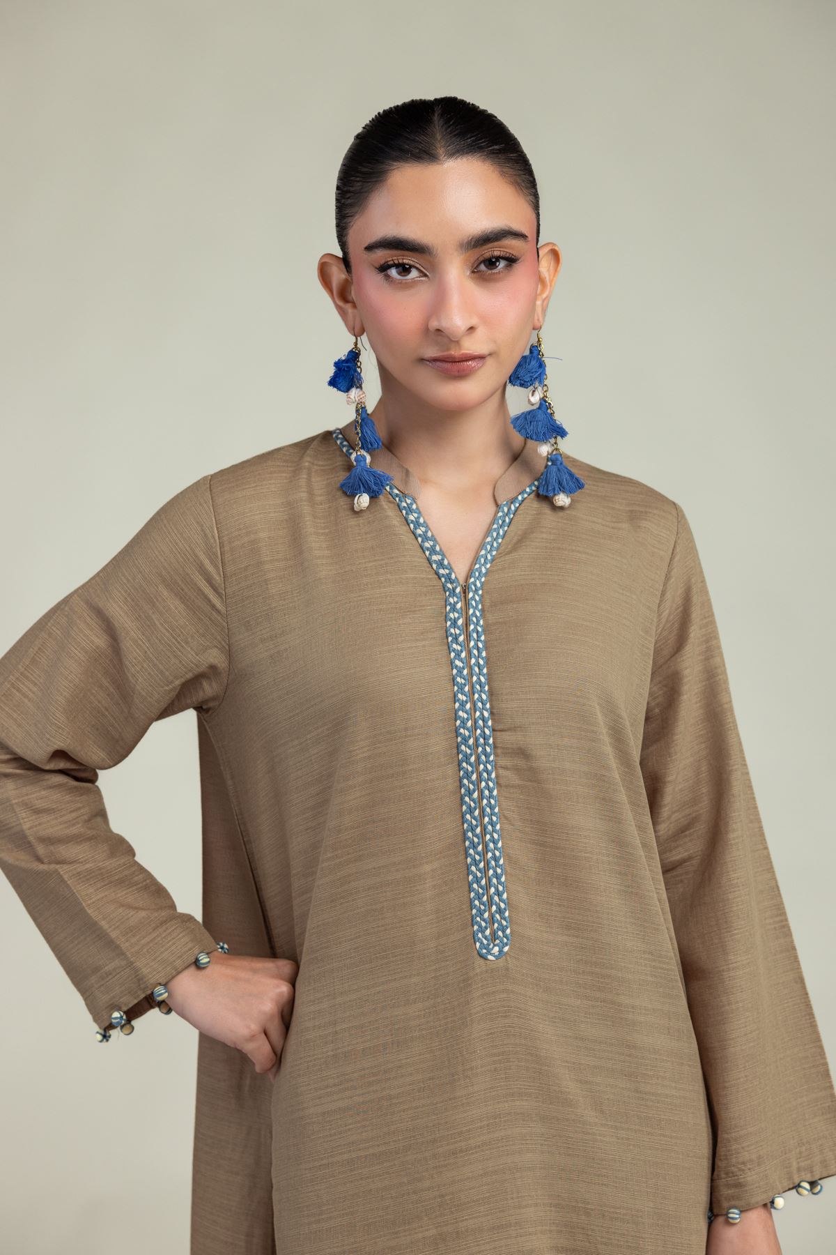 Dyed Textured Cotton Long Cotton Kurta - 1-26-203-A-H1-VG
