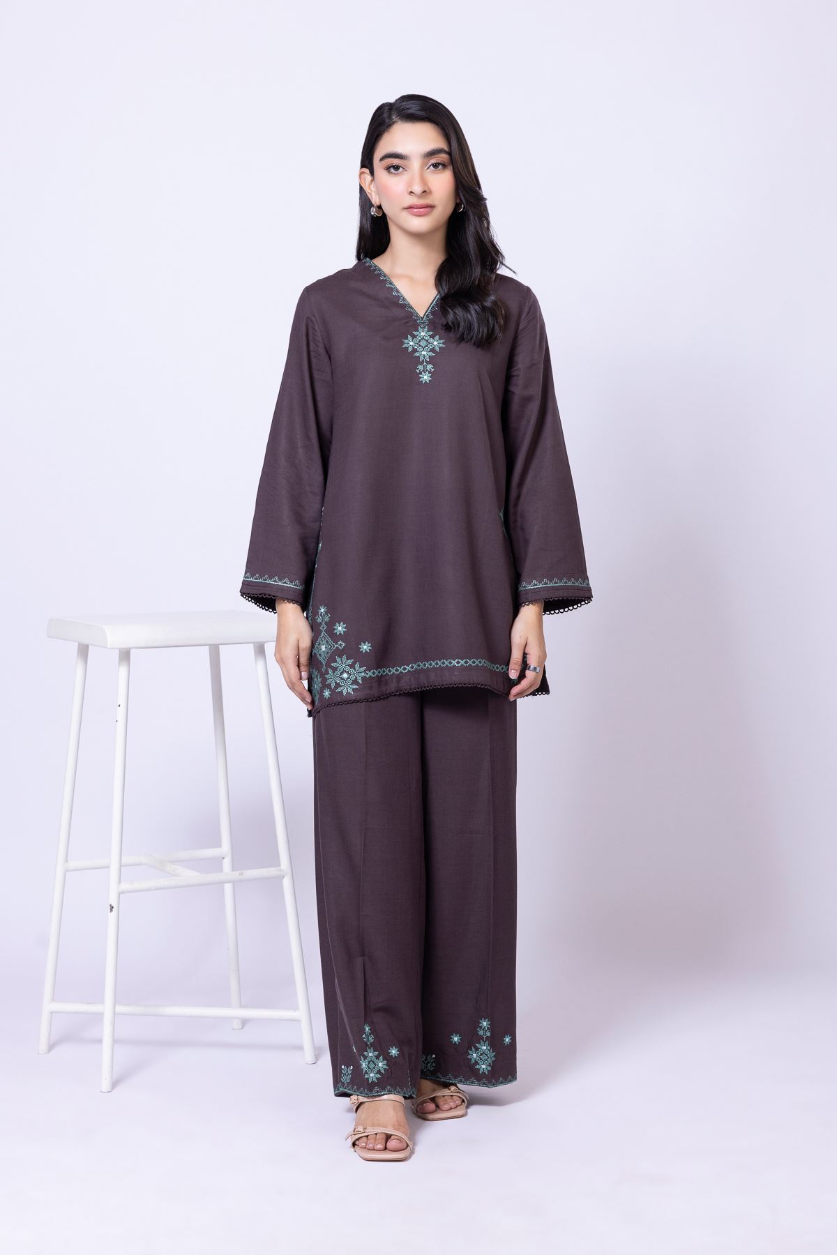 Embroidered Dull Raw Silk Kurta - 25-09-11E3-03TA-VG
