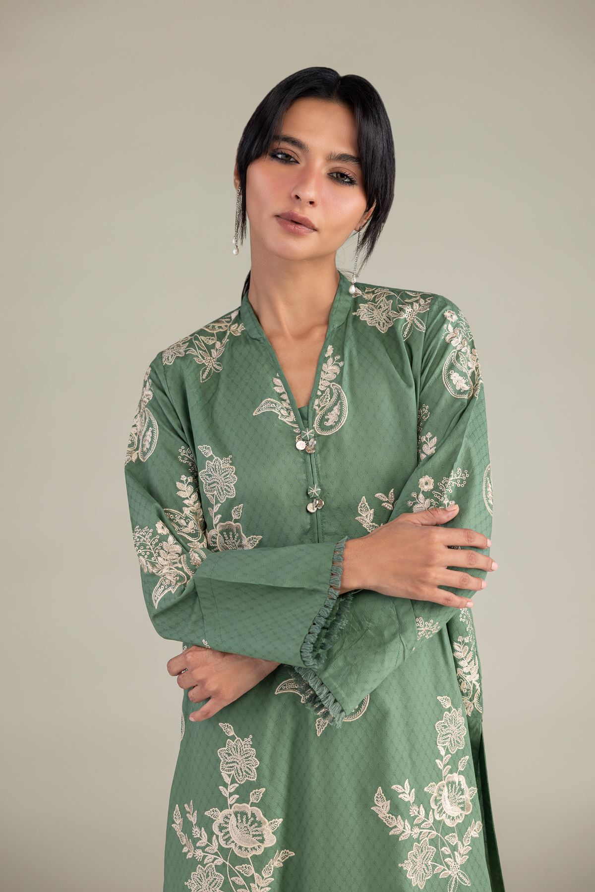 Embroidered Cotton Dobby Floral Cotton Kurta - 1-26-309-B-D1-VG