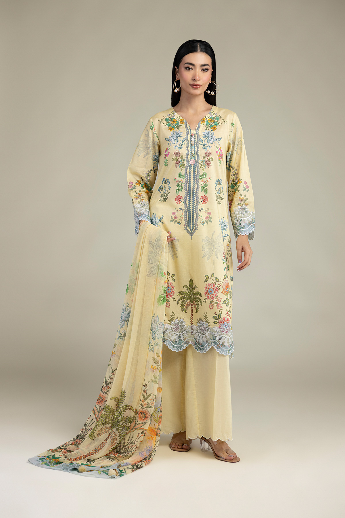 Embroidered Cambric Tailored 3-Piece Cambric - 1-26-309-B-D1-VG