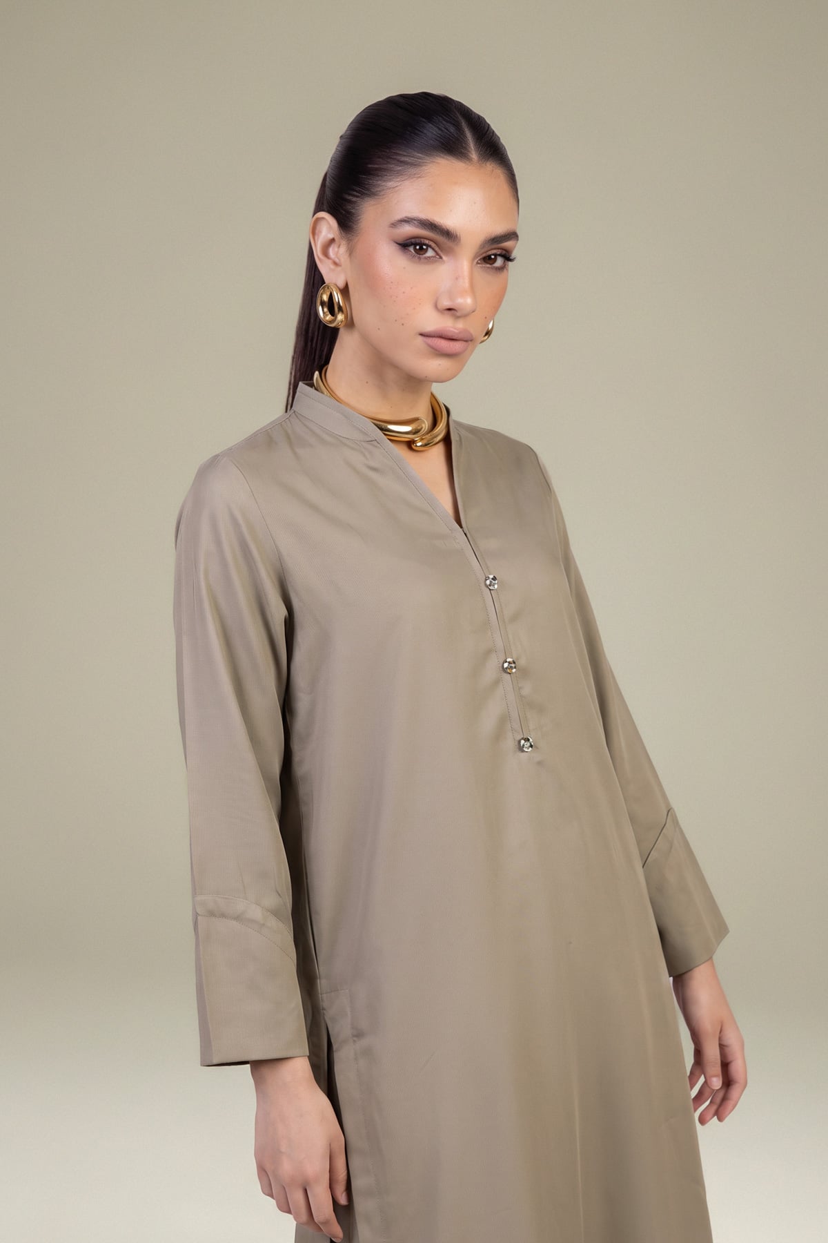 Dyed Raw Silk Solid Beige Kurta - 1-26-408-A-D1-VG