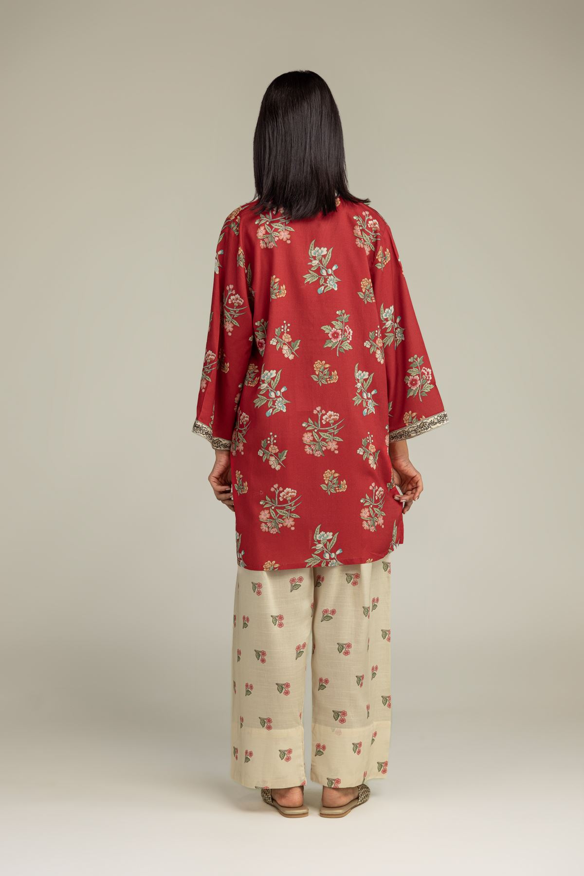 Printed Raw Silk Floral Red Kurta - 1-26-229-B-F1-VG