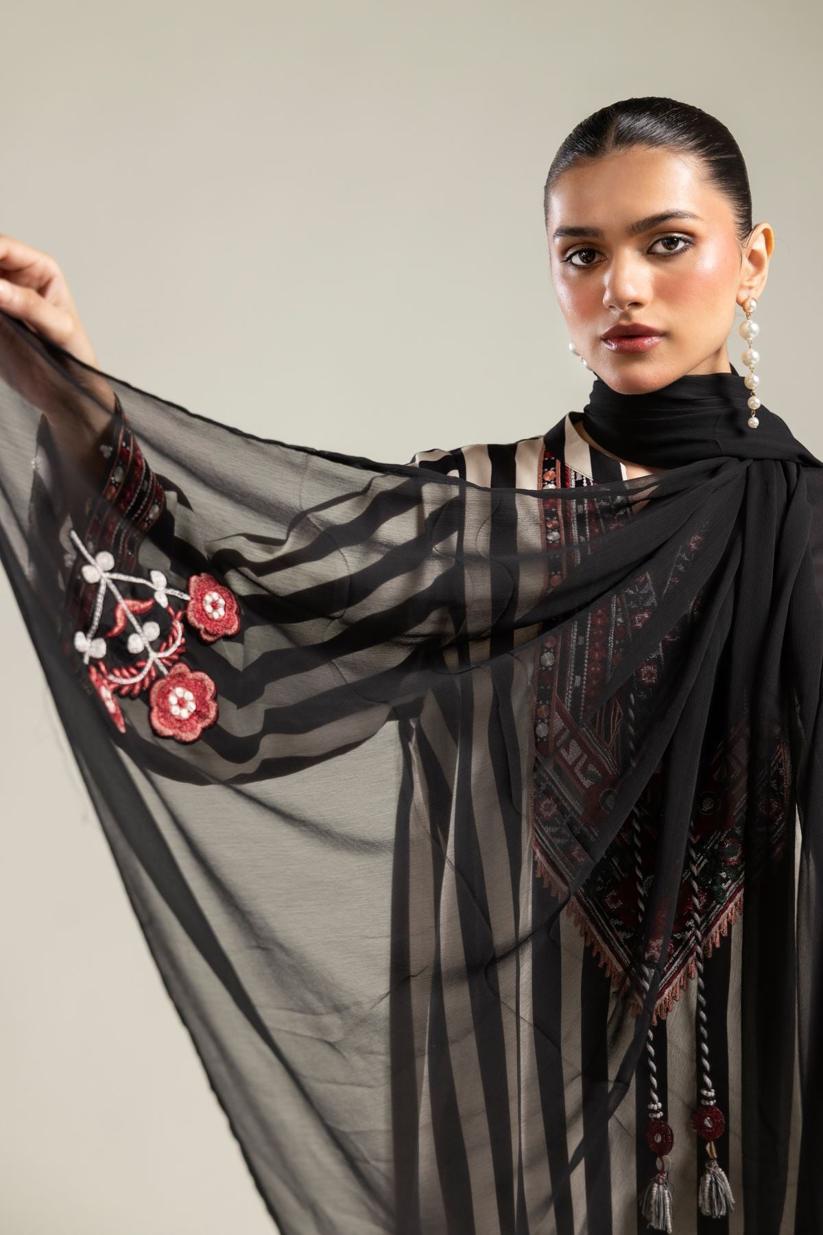 Embroidered Chiffon Black Chiffon Dupatta - 2-26-202-A-G-VG