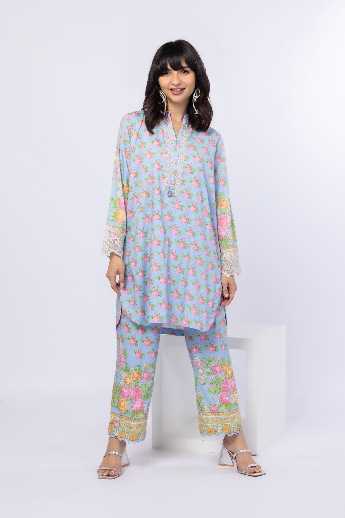 Printed Crosshatch Raw Silk Pants - 25-05S23-06TB-VG