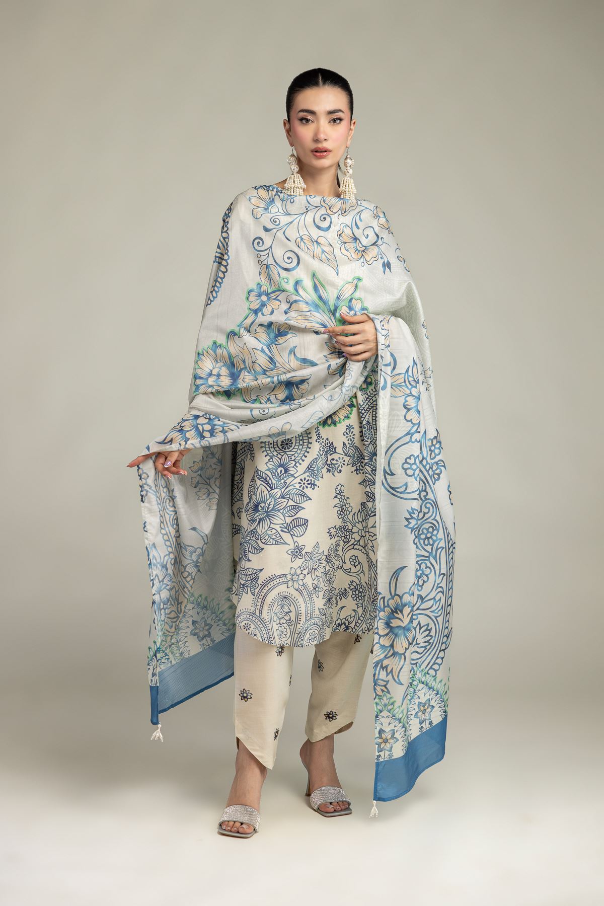 Embroidered Raw Silk Floral Silk Shalwar - 2-26-207-A-C1-VG