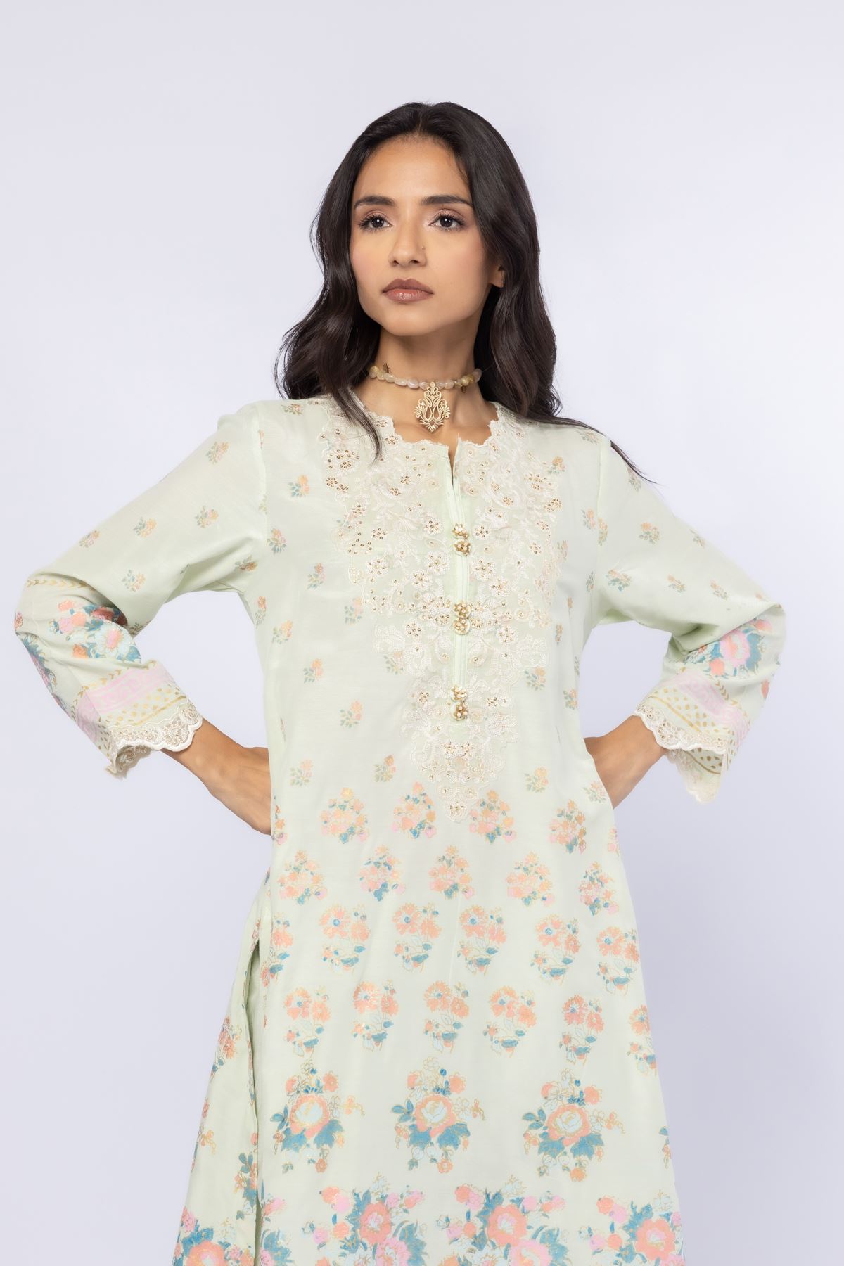 Embroidered Raw Silk Kurta - 25-09-9S3-07TB-VG