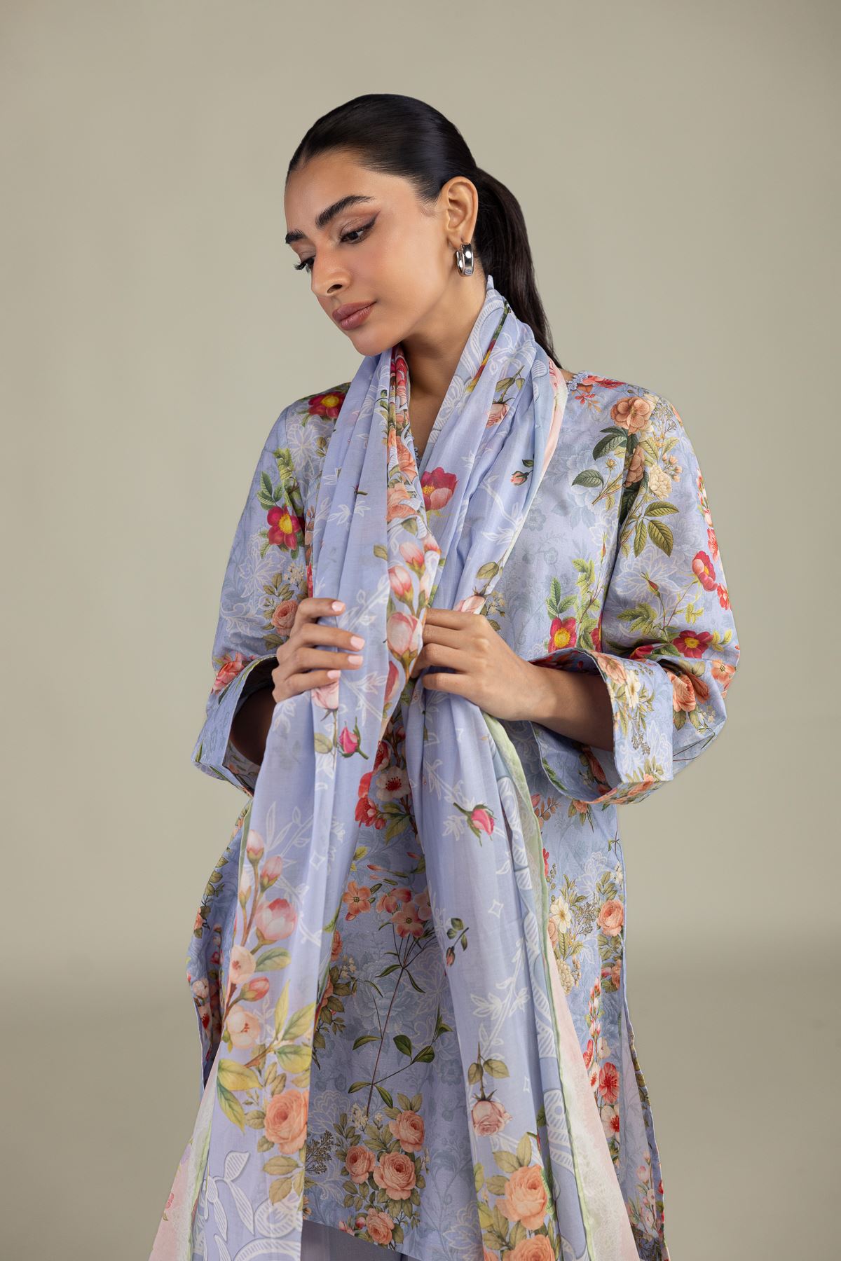 Printed Lawn Floral Lawn Dupatta - 1-26-224-B-E2-VG