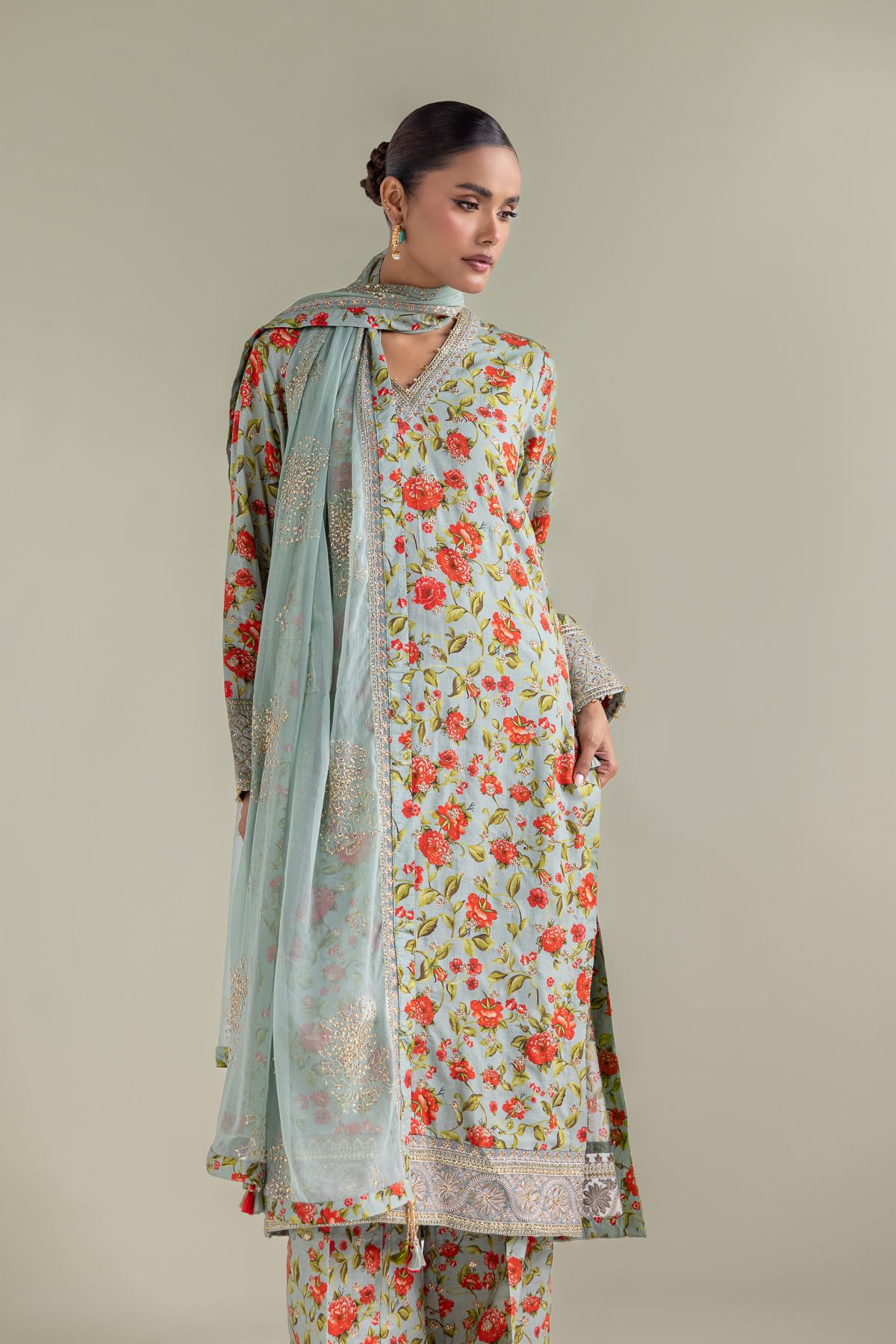 Embroidered Chiffon Floral 3-piece Set - 1-26-143-A-F-VG