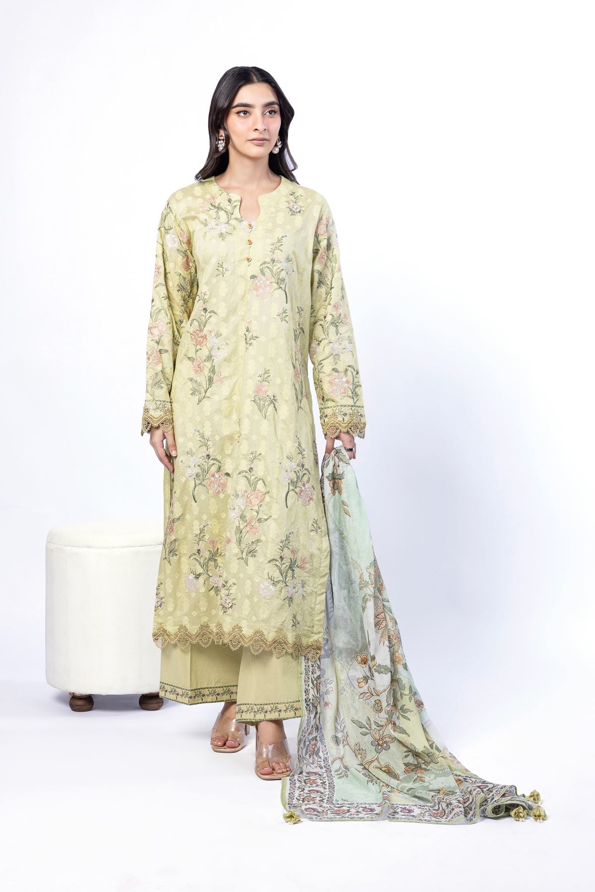 Embroidered Broshia Fabrics 3 Piece - A22-26-107FF-VG