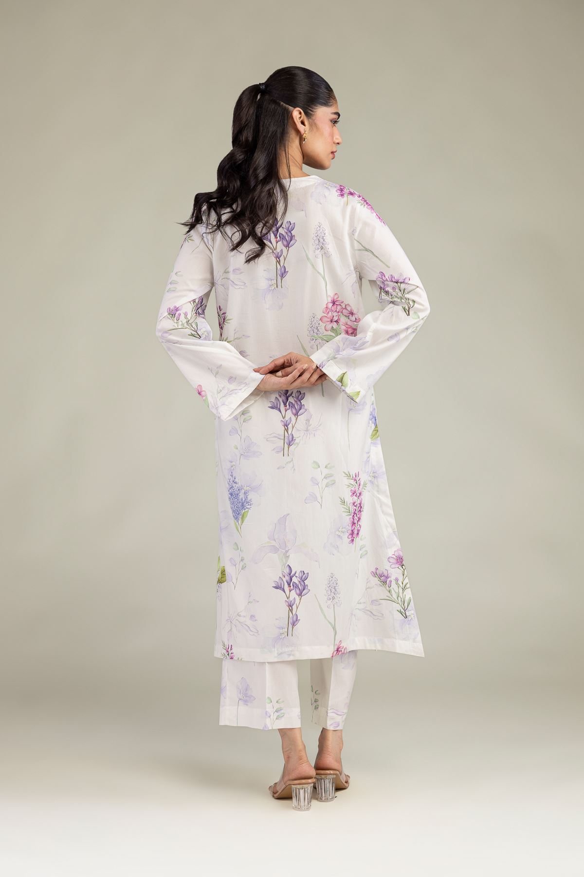 Printed Cotton Viscose White V-Neck Kurta - T-CHD04A-R-VG