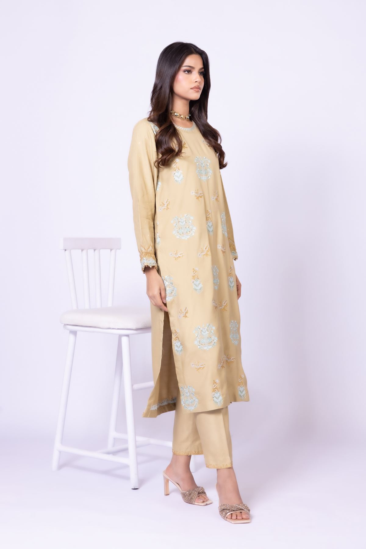 Embroidered Raw Silk Pants - 25-10-10S6-01TB-VG