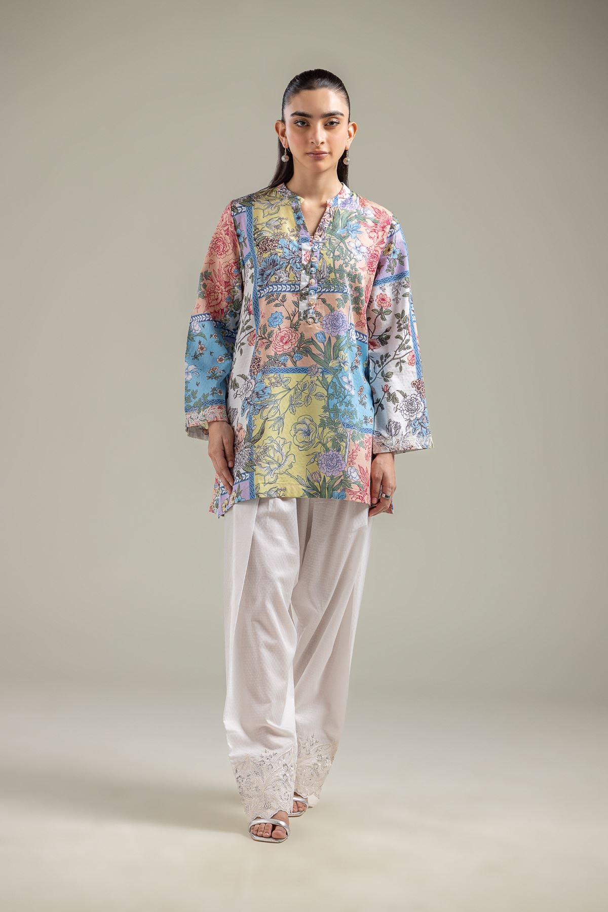 Embroidered Cotton Dobby Button-Down Cotton Kurta - 1-26-118-A-C-VG