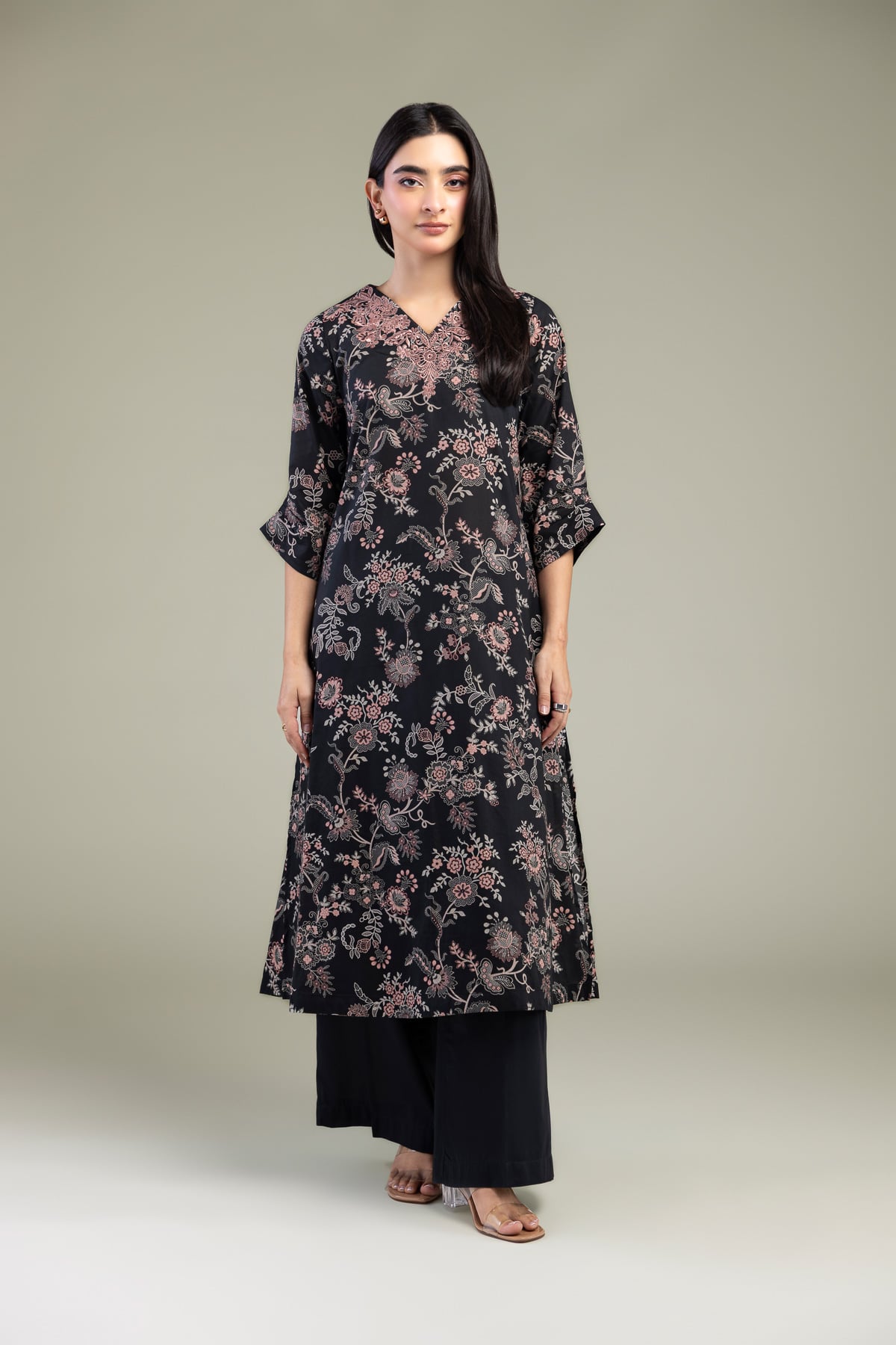 Embroidered Cambric Black Cambric Kurta - 2-26-308-A-G1-VG