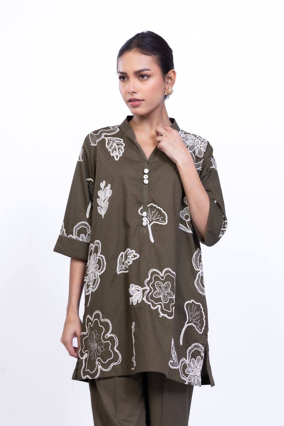 Embroidered Cotton Dobby Kurta - 25-09-11E11-07TB-VG
