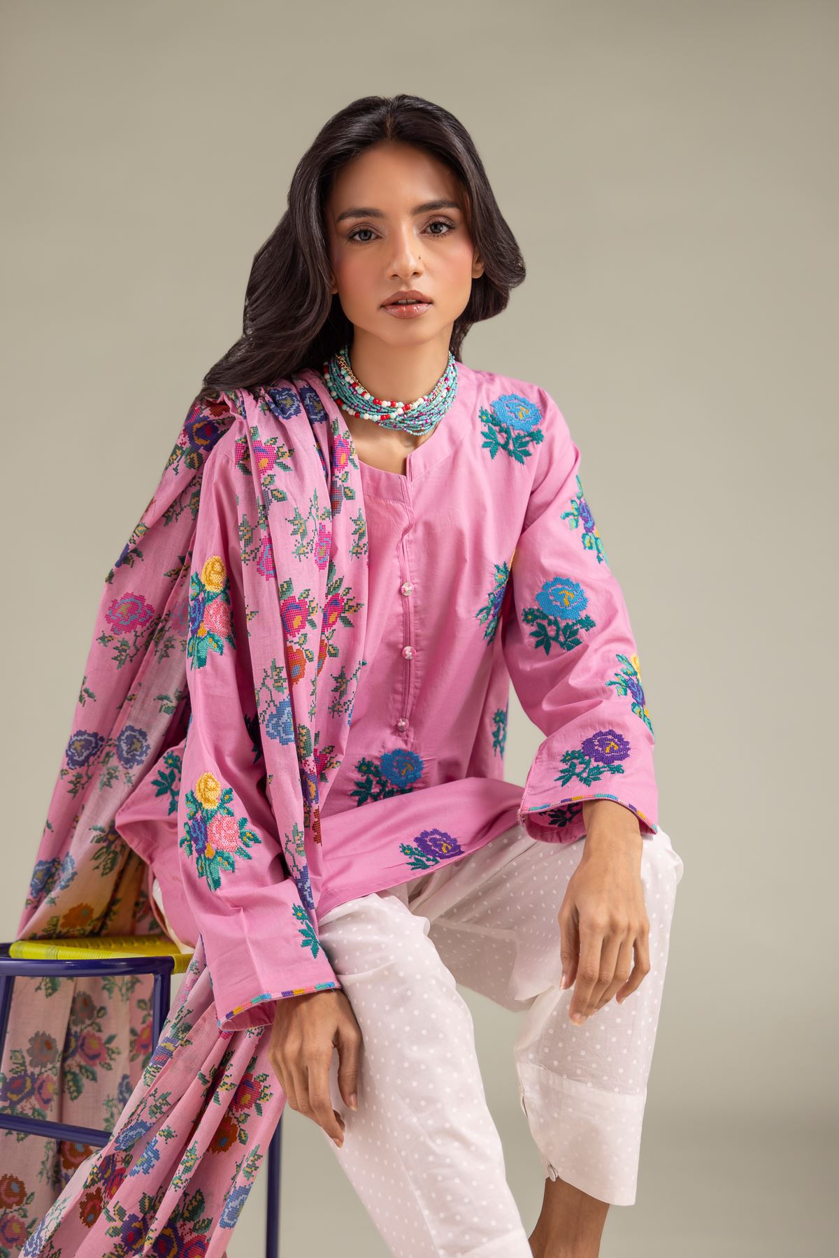 Embroidered Lawn Summer Floral Dupatta - 1-26-112-A-A-VG