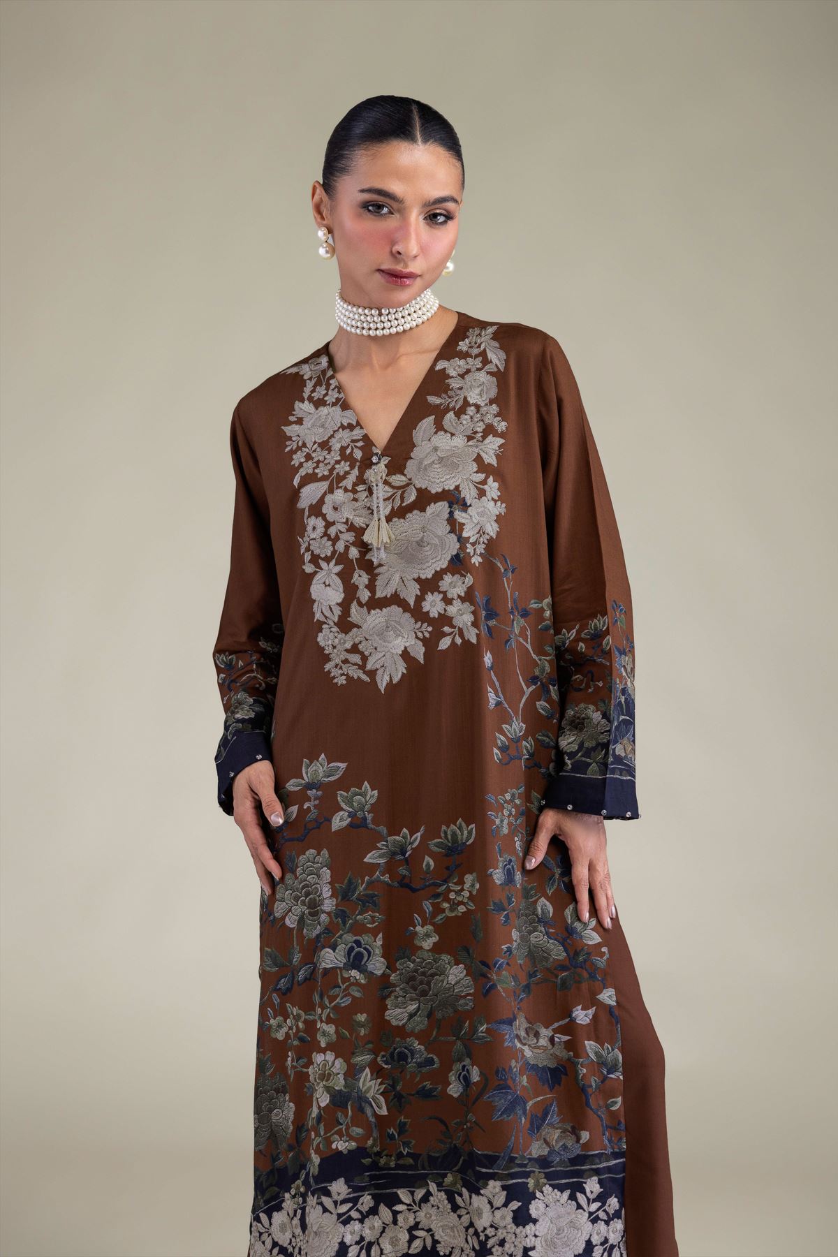 Embroidered Raw Silk Brown Silk Kurta - 2-26-206-A-F1-VG