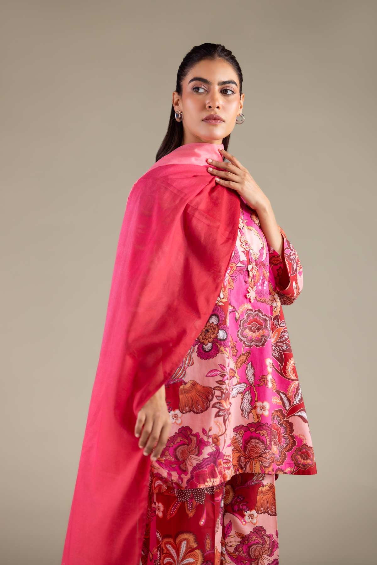 Printed Lawn Solid Draped Dupatta - 1-26-129-A-C-VG