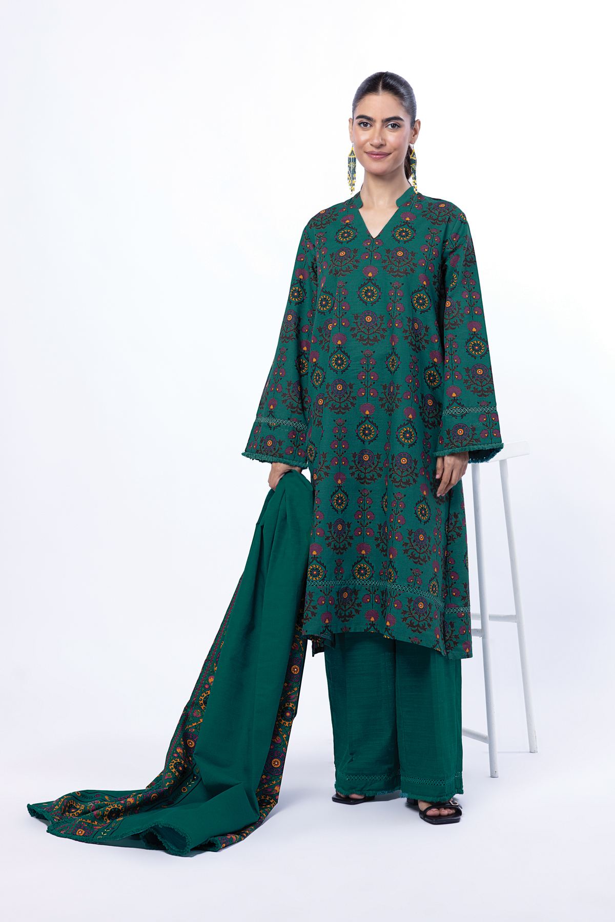 Printed Light Khaddar Fabrics 3 Piece - KW57A-VG
