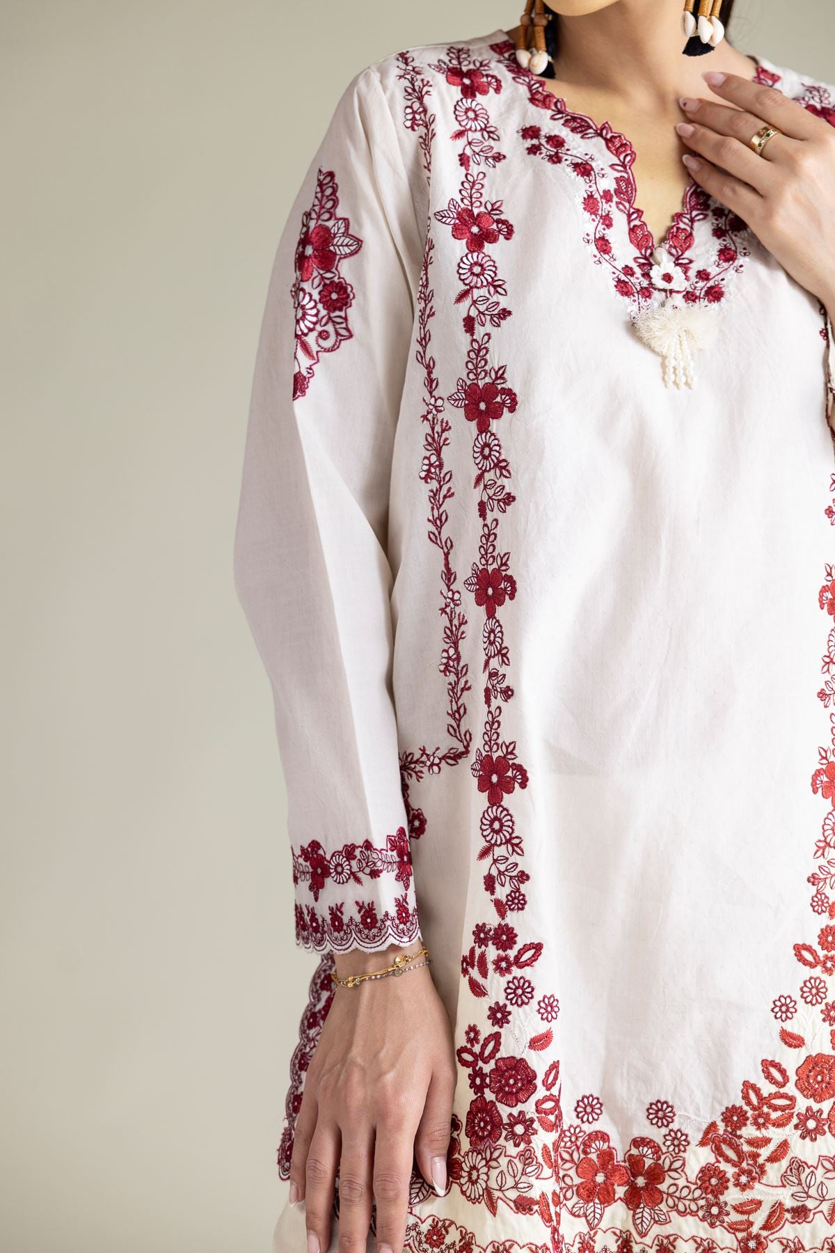 Embroidered Cotton Dobby Fabrics 2 Piece | Top and Bottom - 2-26-308-A-G1-VG