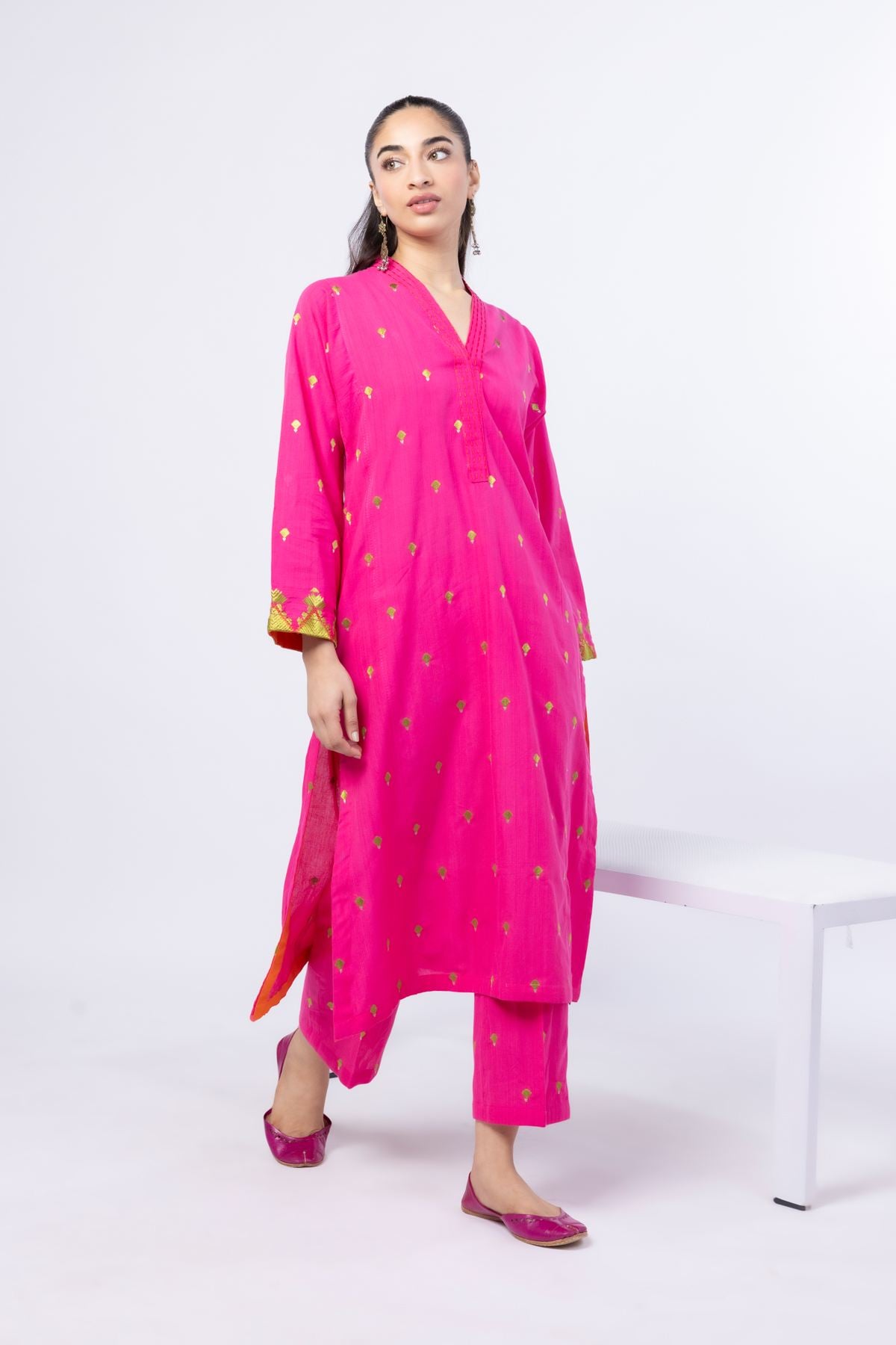 Embroidered Handwoven Cotton Pants - 25-10-10S6-01TB-VG