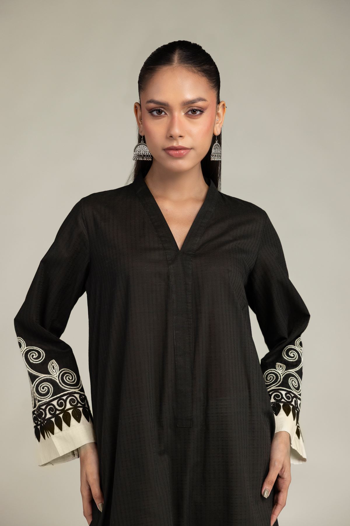 Embroidered Cotton Dobby Long Cotton Kurta - 1-26-203-A-H1-VG