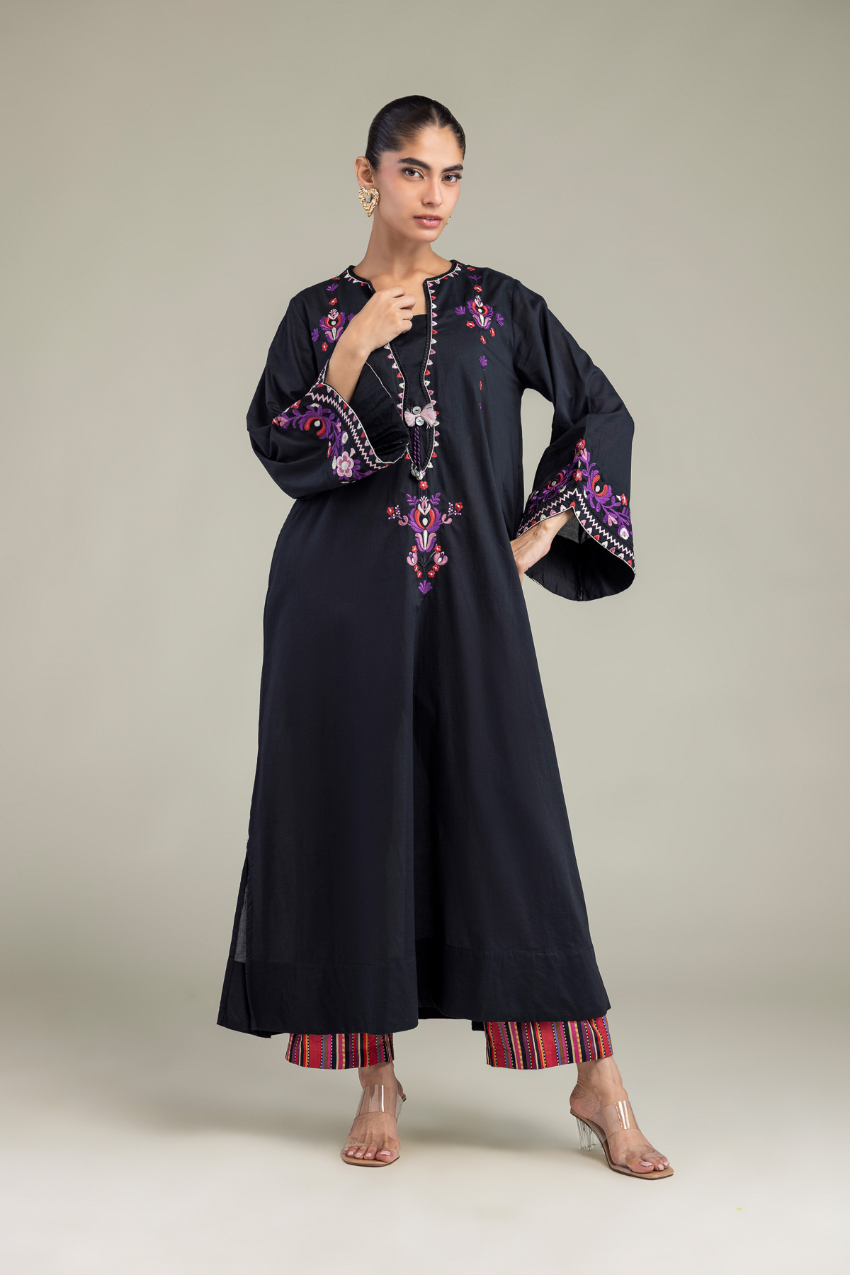 Embroidered Cambric Printed Cambric Pants - 1-26-102-A-F-VG