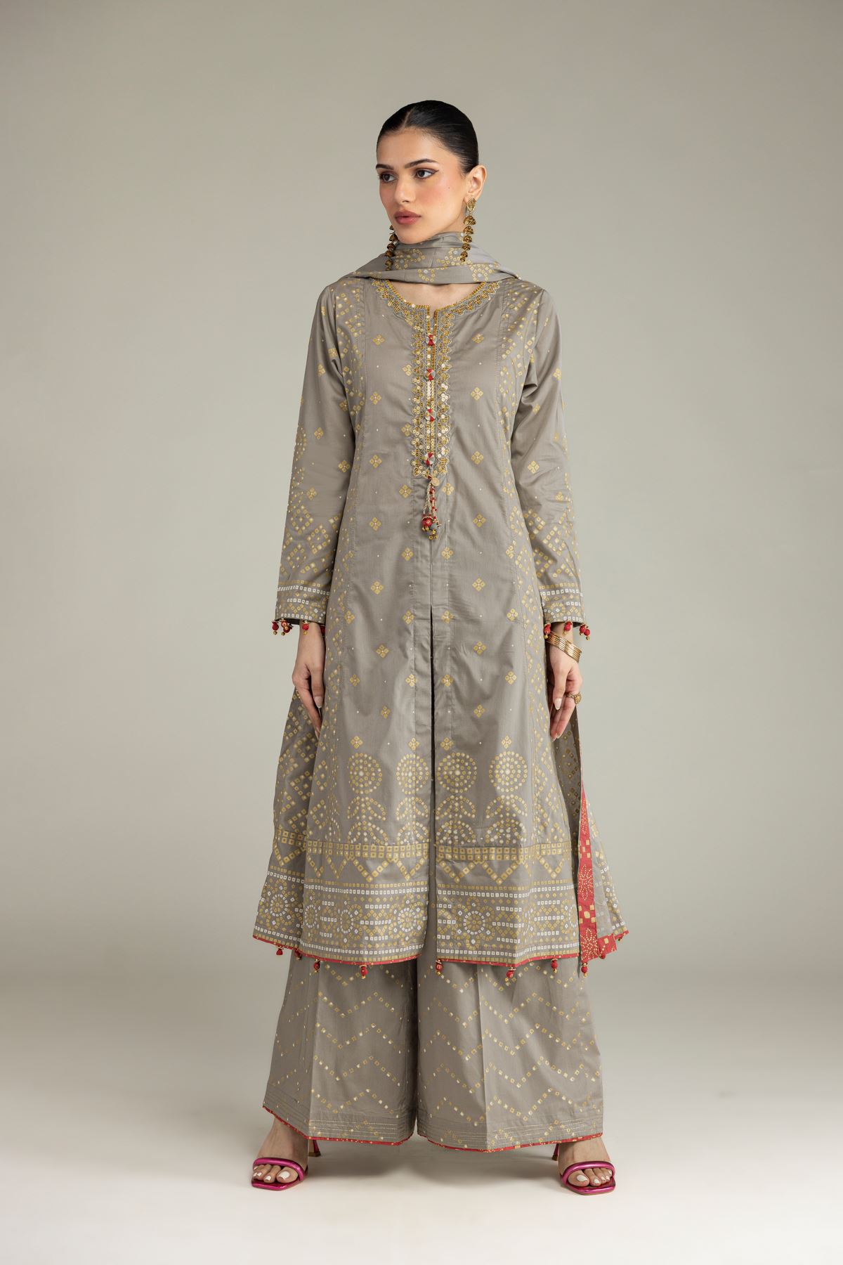 Embroidered Cambric 3-Piece Co-ord Set - T-A11-26-116FG1-VG