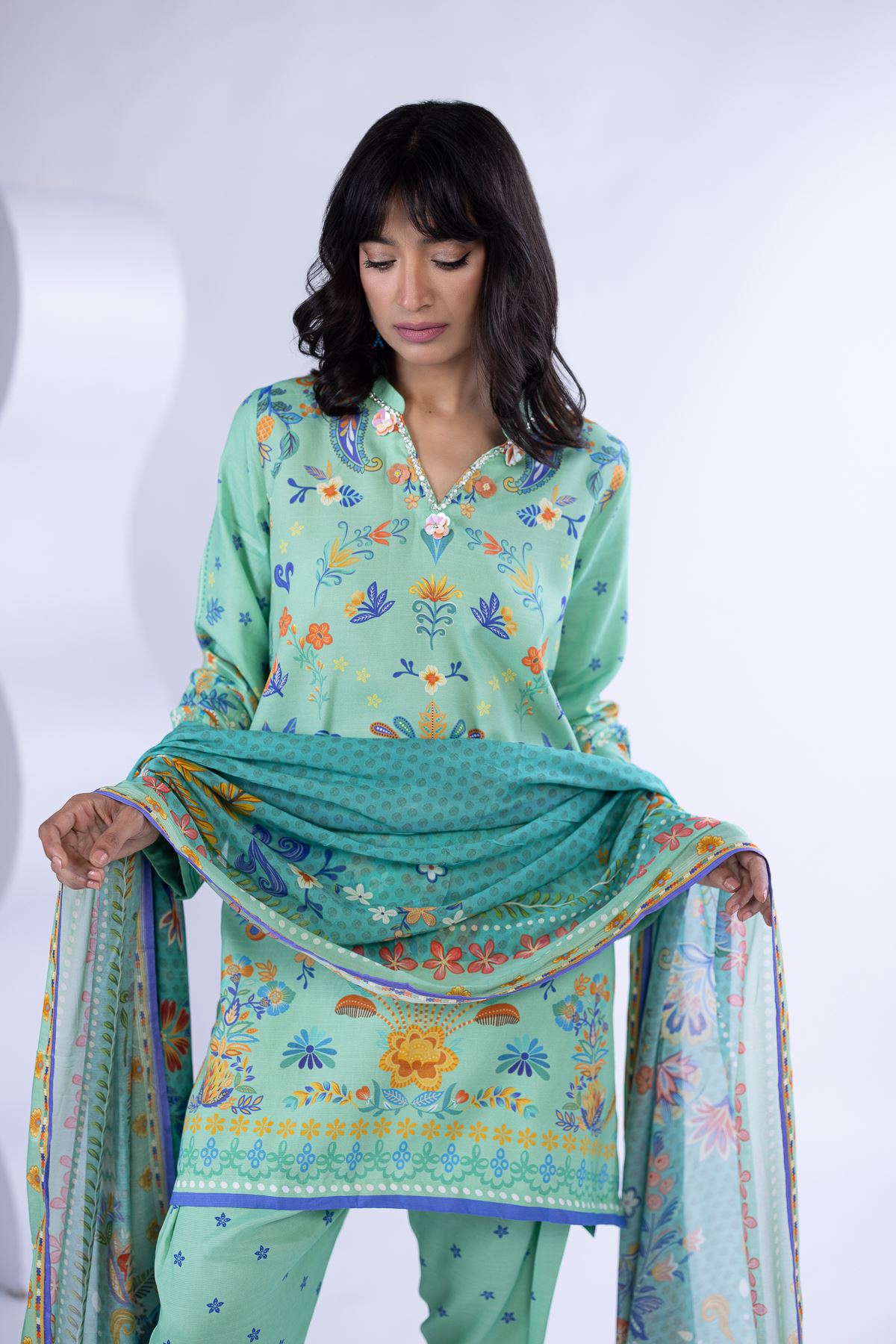 Printed Thai Silk Kurta - 25-09-11W3-02SA-VG