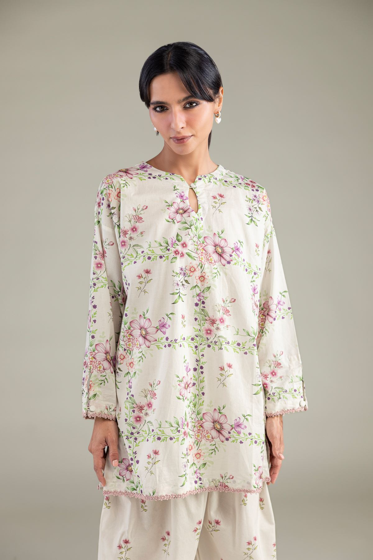 Printed Cambric Floral Short Kurta - 12-26-301-A-E1-VG