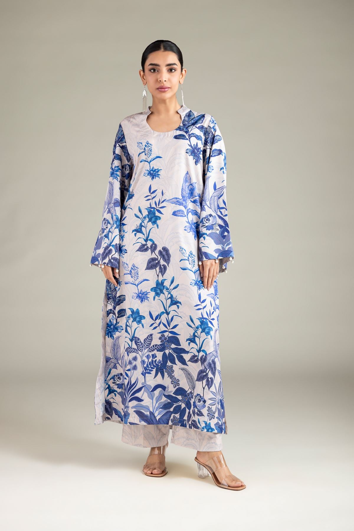 Printed Polyester Silk Kurta - 1-26-105-A-E-VG
