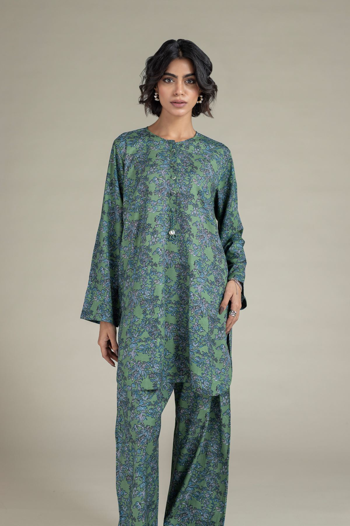 Printed Raw Silk Kurta - 25-10-12E9-02TA-VG