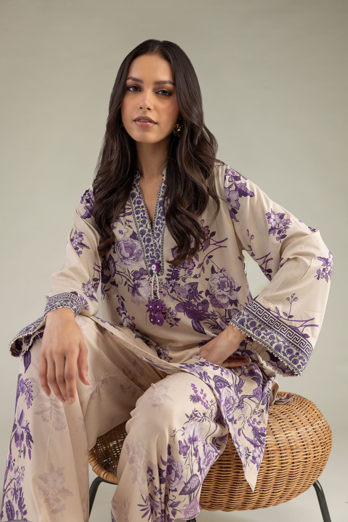Printed Viscose Floral V-Neck Kurta - 14-26-304-A-D1-VG