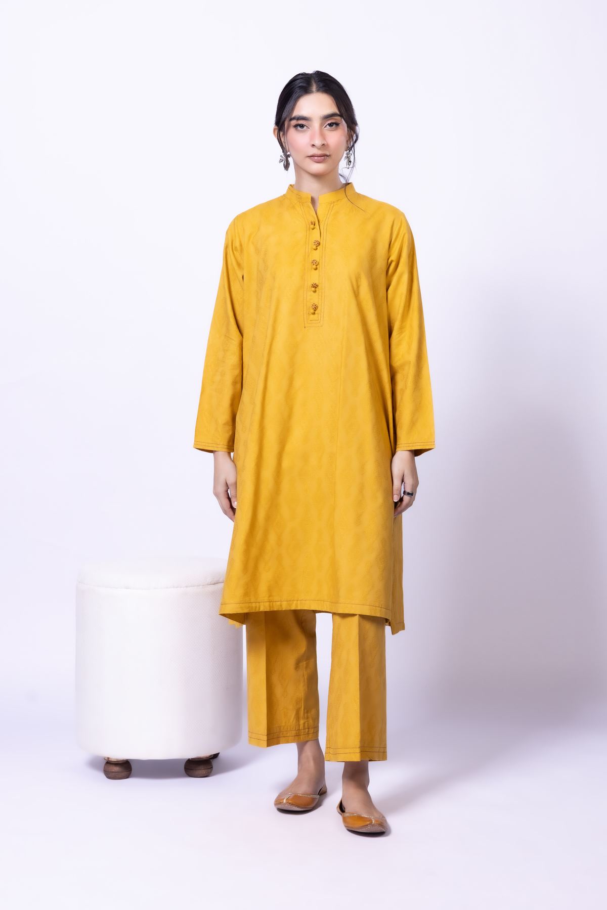 Dyed Jacquard Kurta - 25-W02iB-02TA-VG